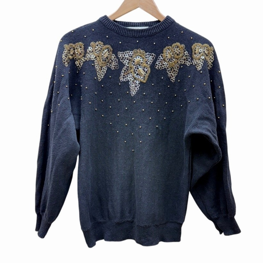 VTG Dana Scott Beaded Sequin 80s Sweater Sz M/L Holiday Party Christmas Hanukkah